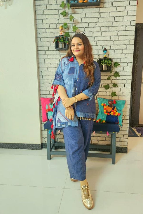Blue Half Kaftan Coord Set